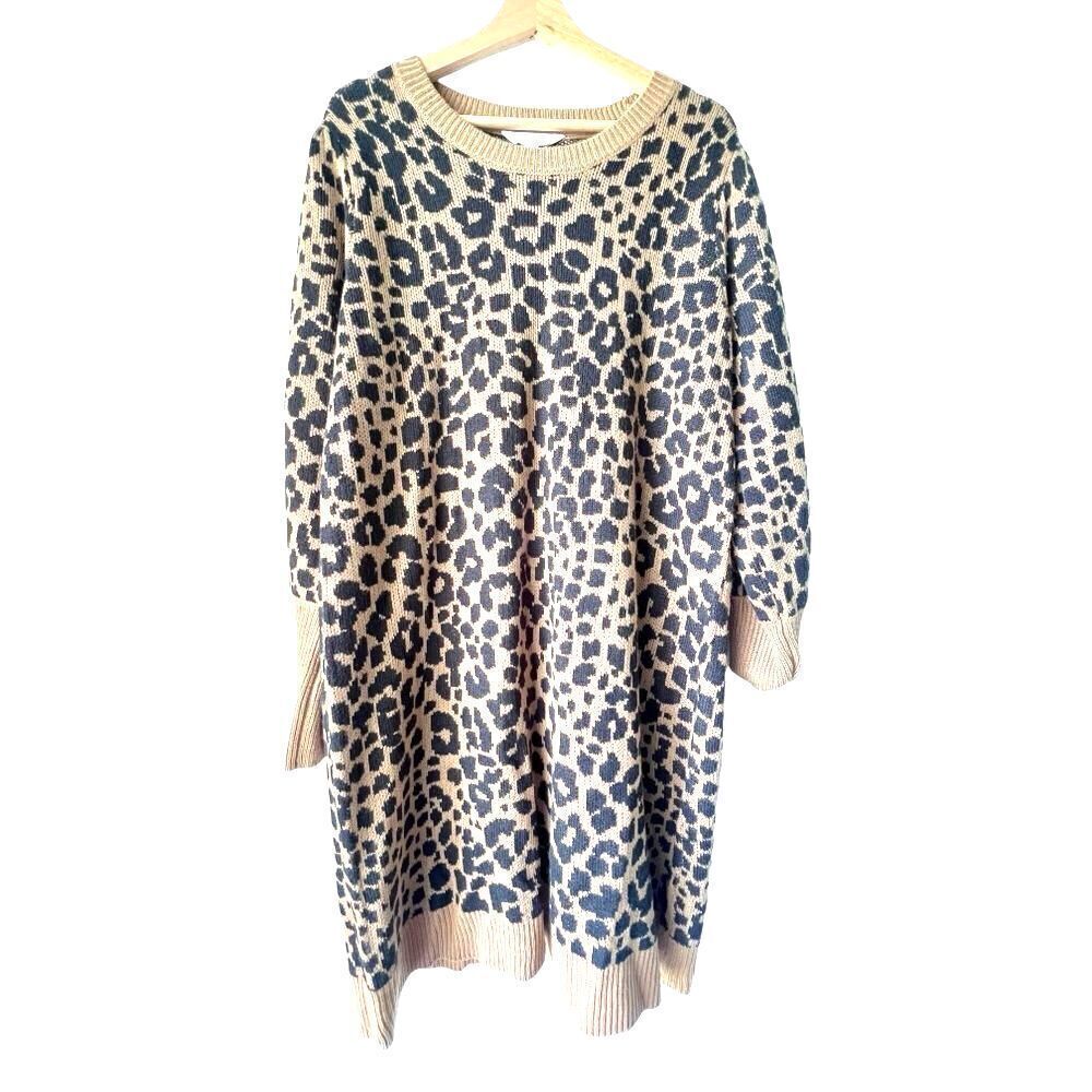 Women's  sweater long sleeve print leopard dress blouse TIME TRUT size XL.